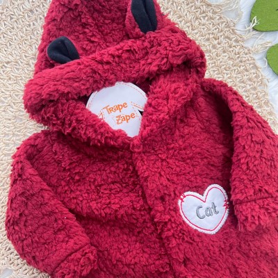 Macacão de Pelinho Sherpa Cat com Capuz - Vermelho